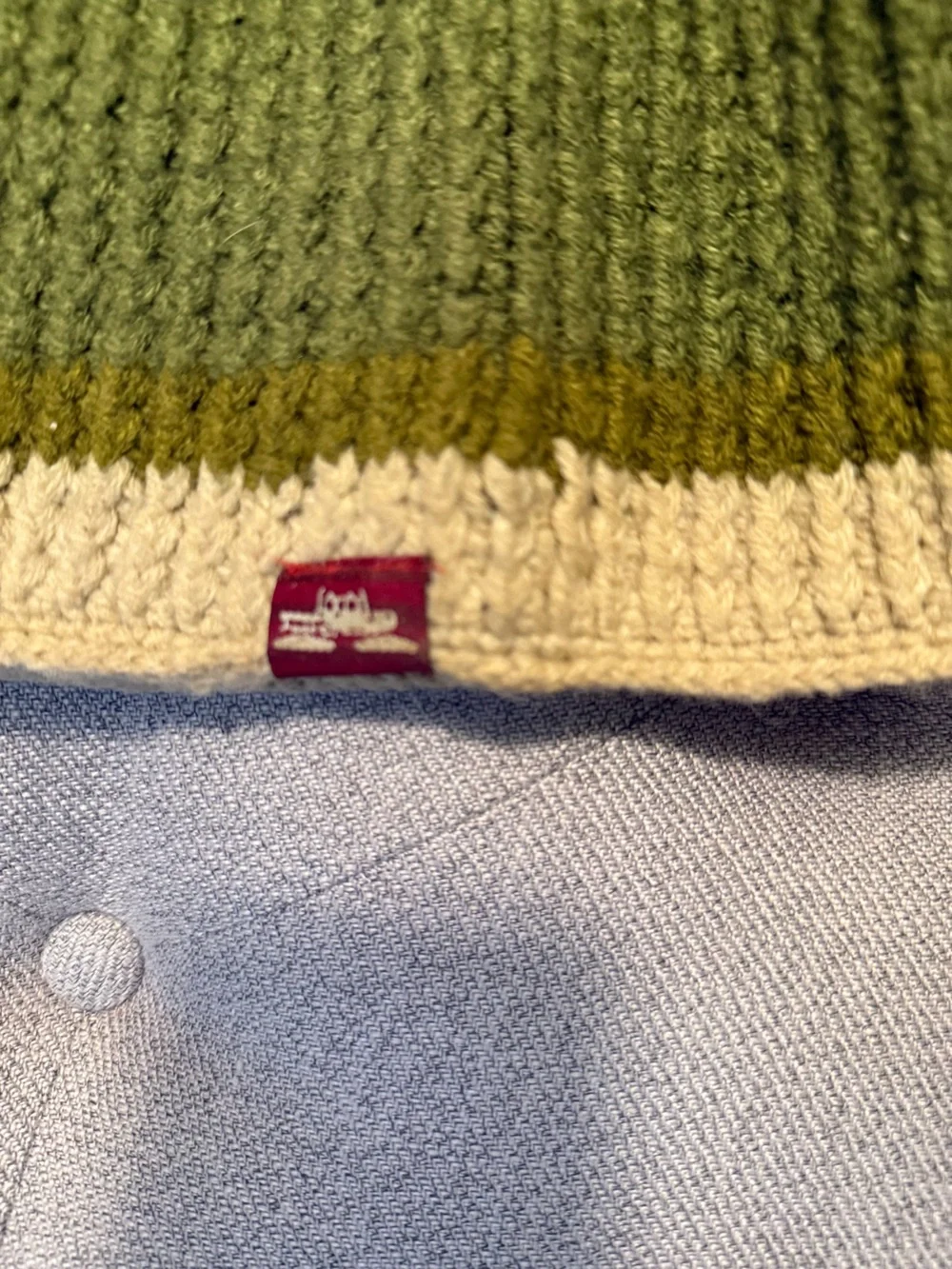 Men's Knit Beanie in Cream and Olive Stripe